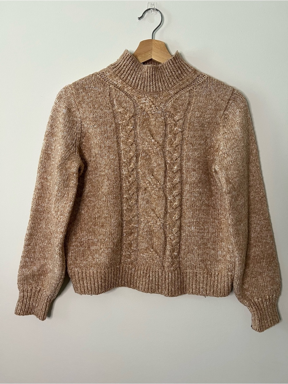 Banana Republic Tan Cable Knit Mock Neck Sweater